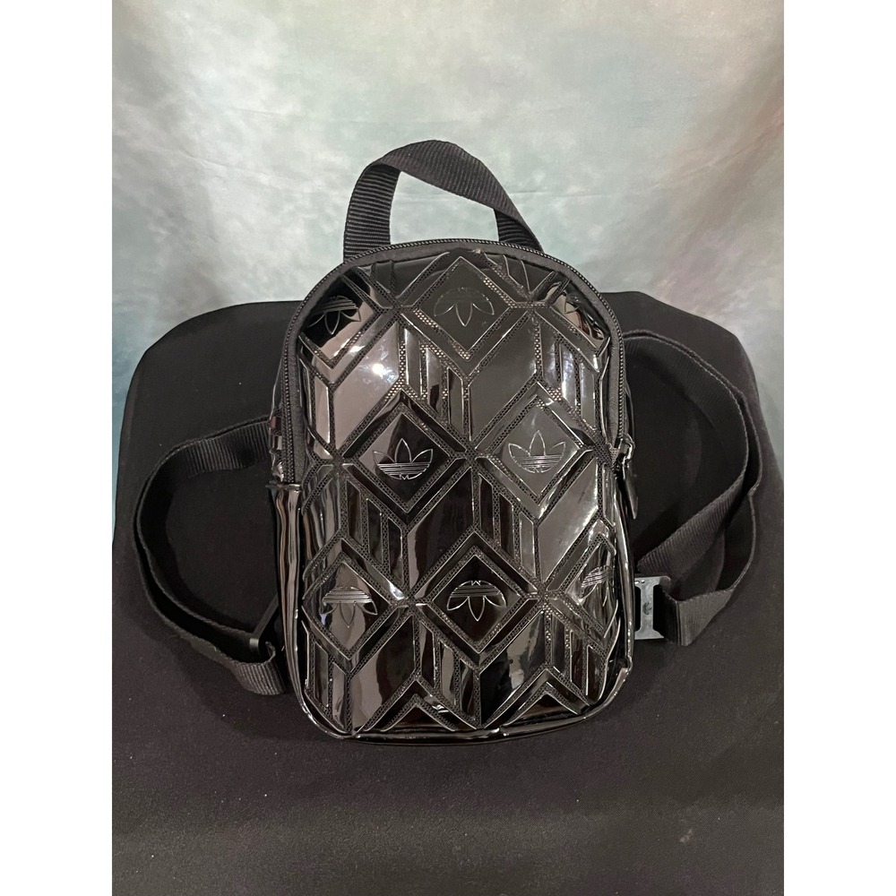 Adidas Originals 3D Mini Backpack Black Glossy Geometric Trefoil Bag ED5884
